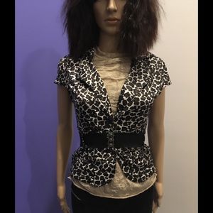 Leopard animal print fitted belted blazer 2 button